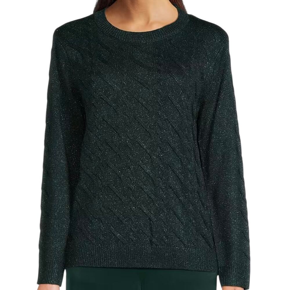 Calvin Klein Women’s Metallic Cable Knit Sweater Green Size L